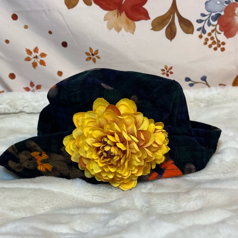 90s Coded Babydoll Toddler Teddy Bear Green Blue Flower Hat Retro Fashion Fall